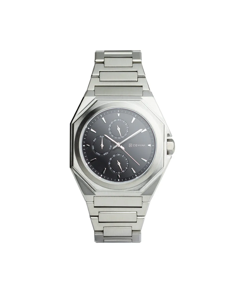 42mm full stainless steel watch with silver finish