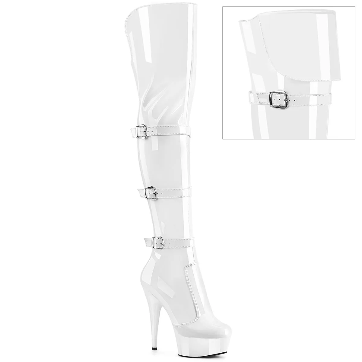 6 Inch Heel DELIGHT-3018 White Stretch Patent