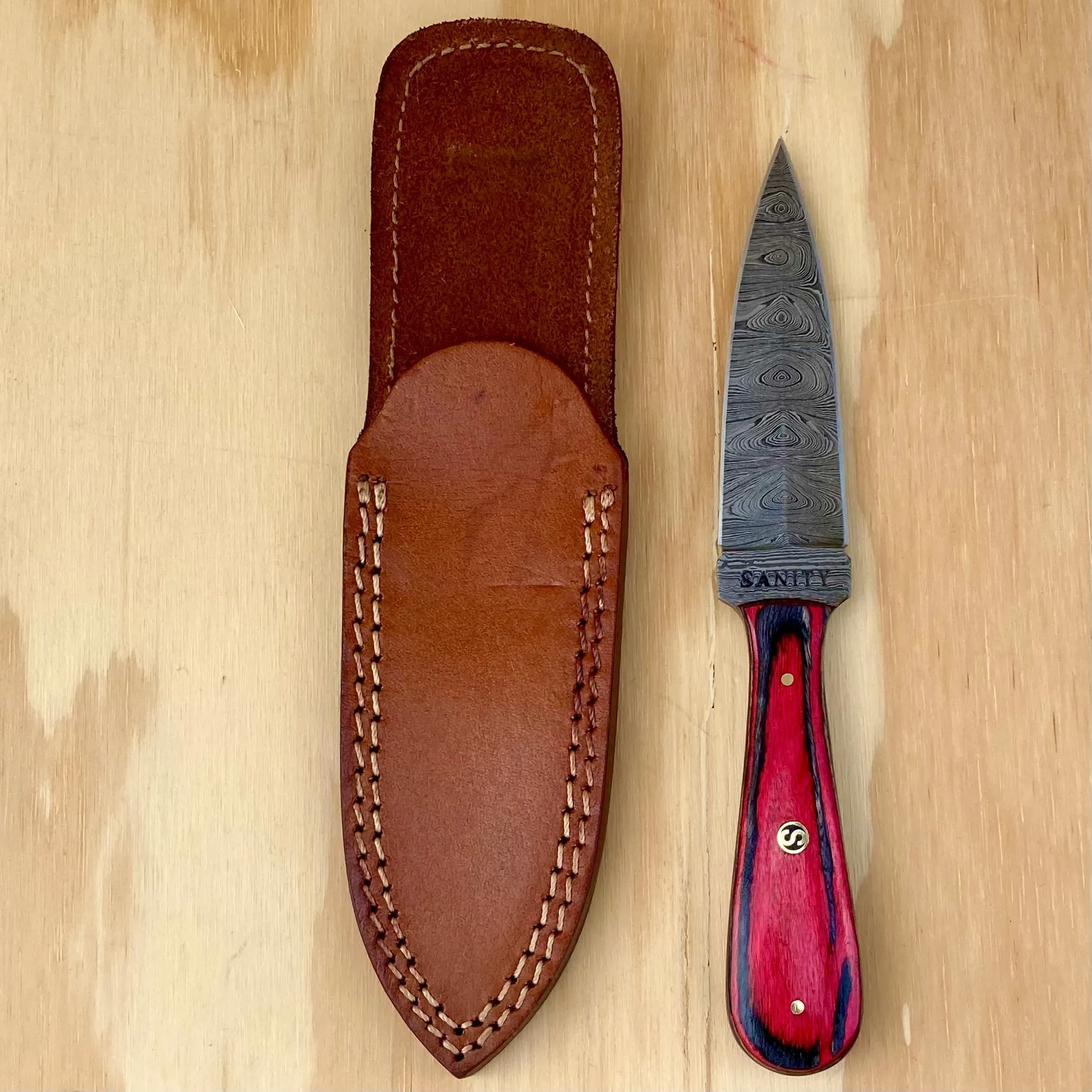 8” Cole Younger - Red & Black Wood - Damascus - Boot Holder - CY803