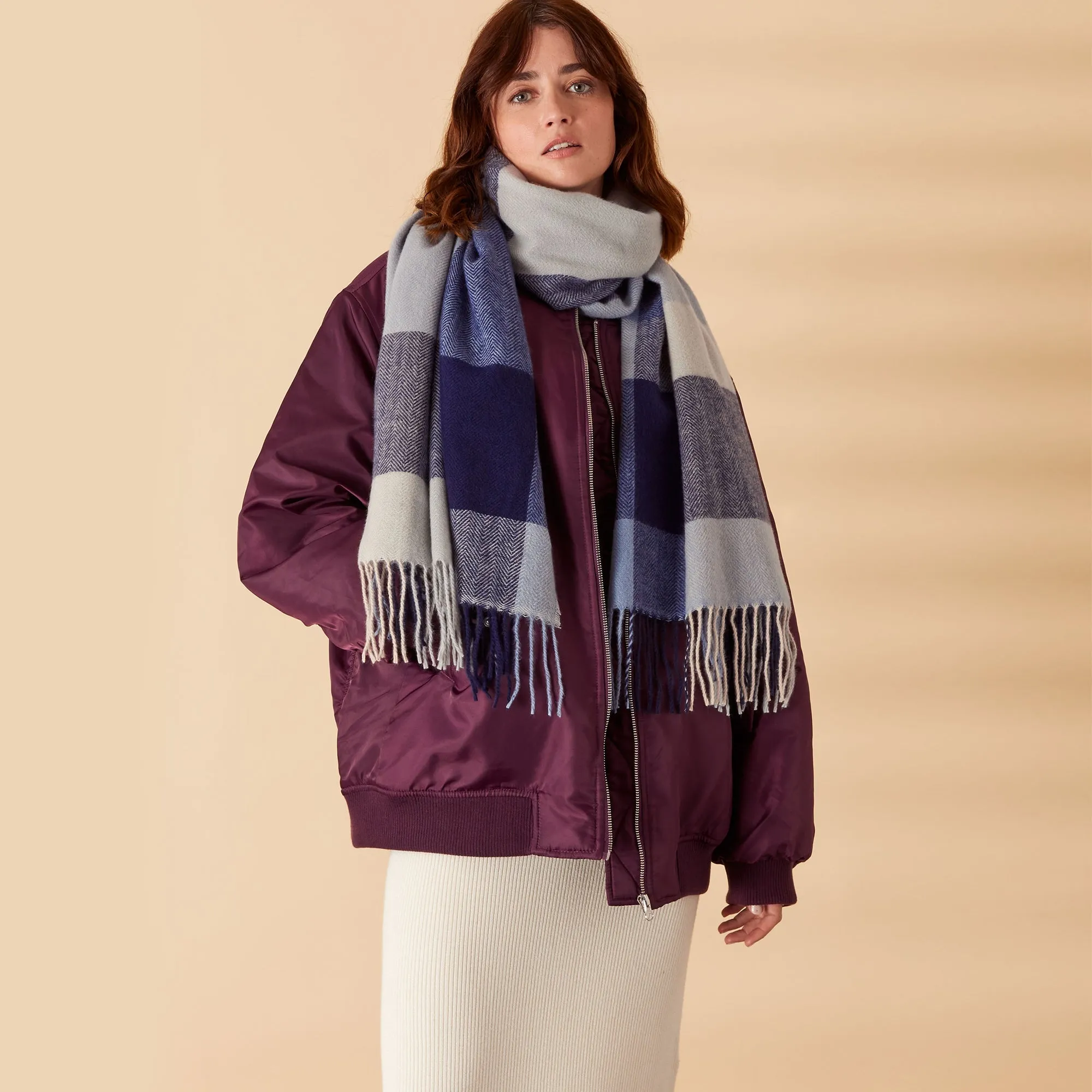 Accessorize London Women's Blue Check Blanket Scarf