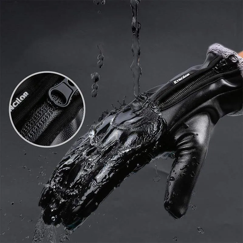 Autumn Winter Men Touch Screen Leather Gloves Waterproof Ladies Fashion Cool Black Velvet Warm Outdoor Windproof Non-Slip Gloves