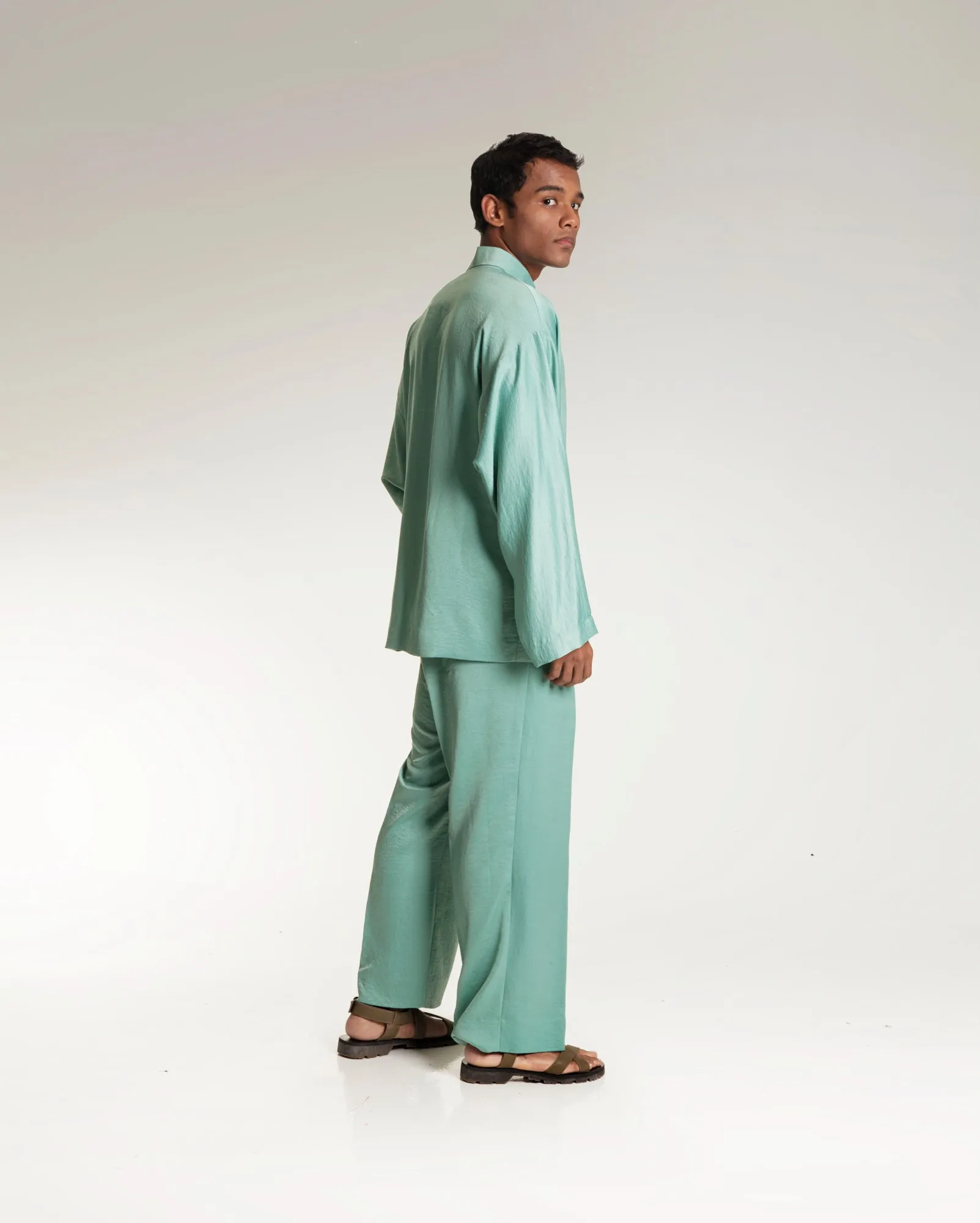 Baju Melayu Lurus Cekak Musang Set (Mint velvet satin)