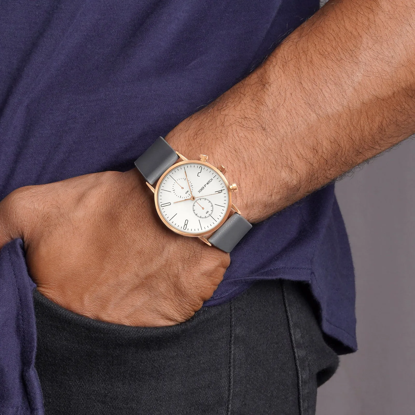 Bangkok White Dial Grey PU Strap Watch