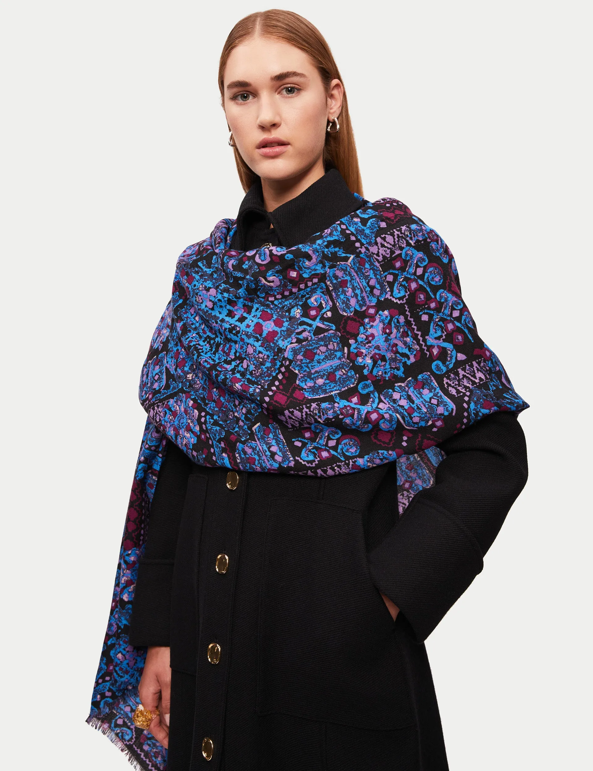 Baroque Arms Wool Silk Scarf | Purple