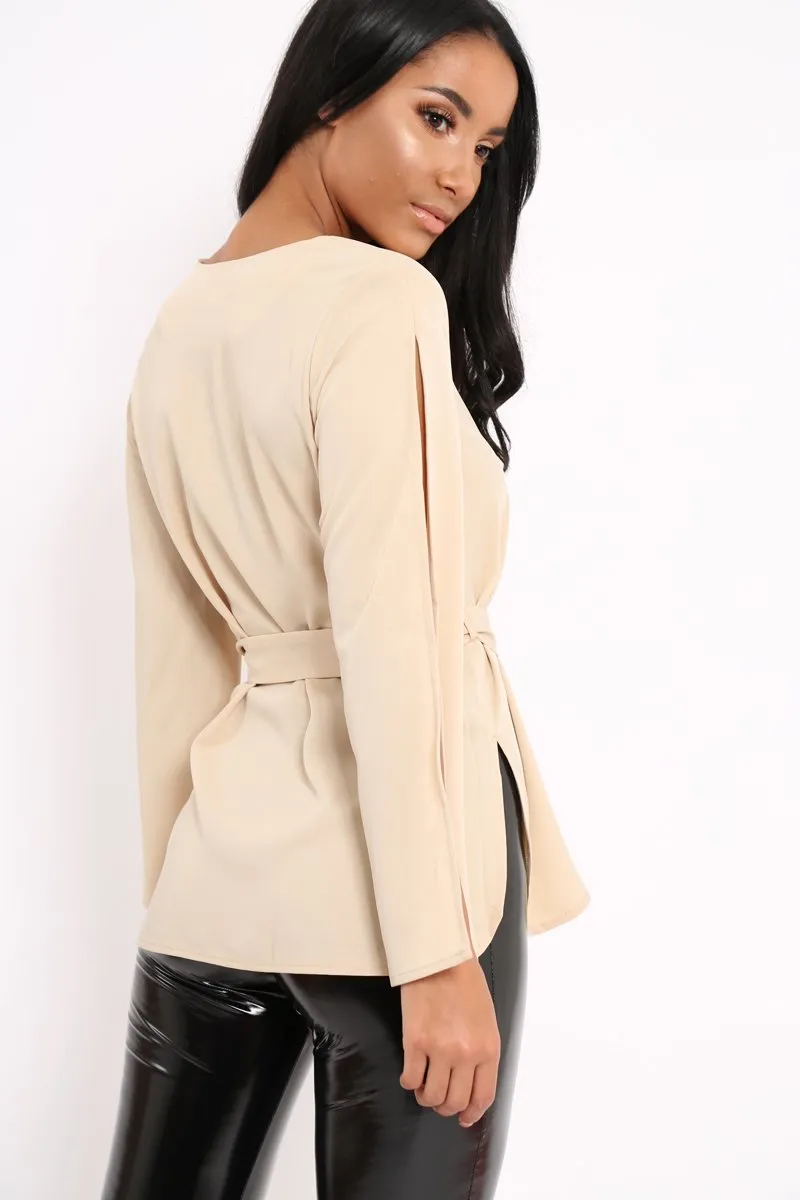 Beige Split Sleeve Top - Porter