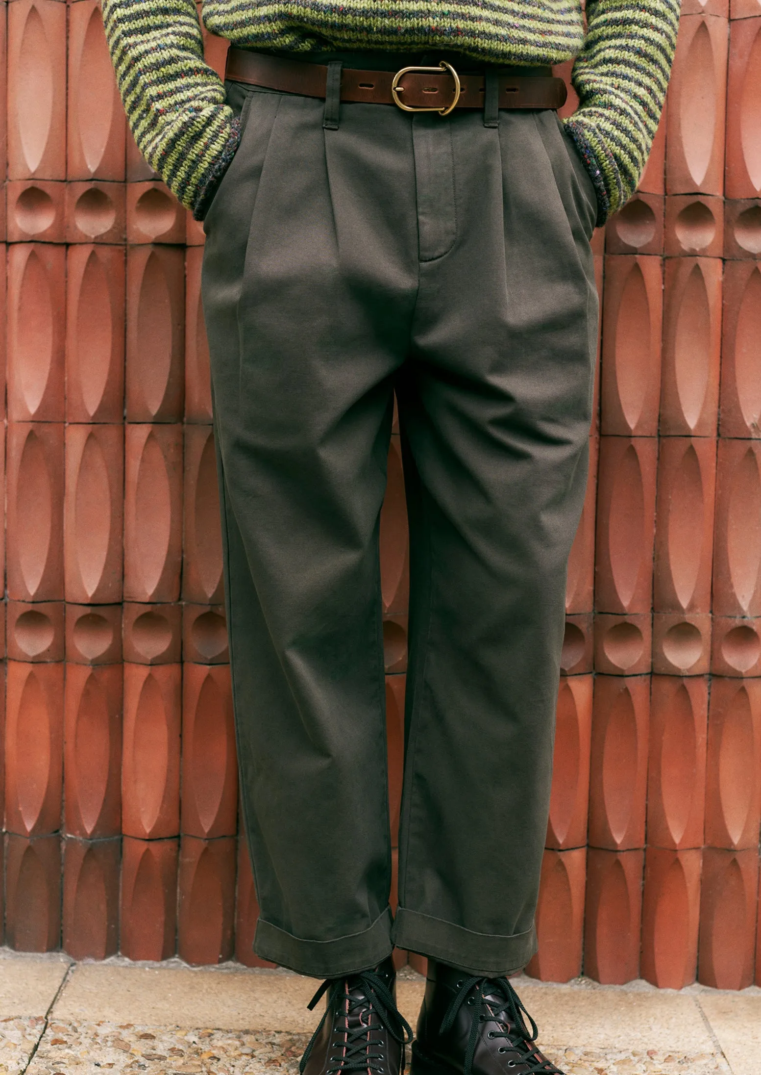 Bill Cotton Wide Leg Pants | Dark Olive