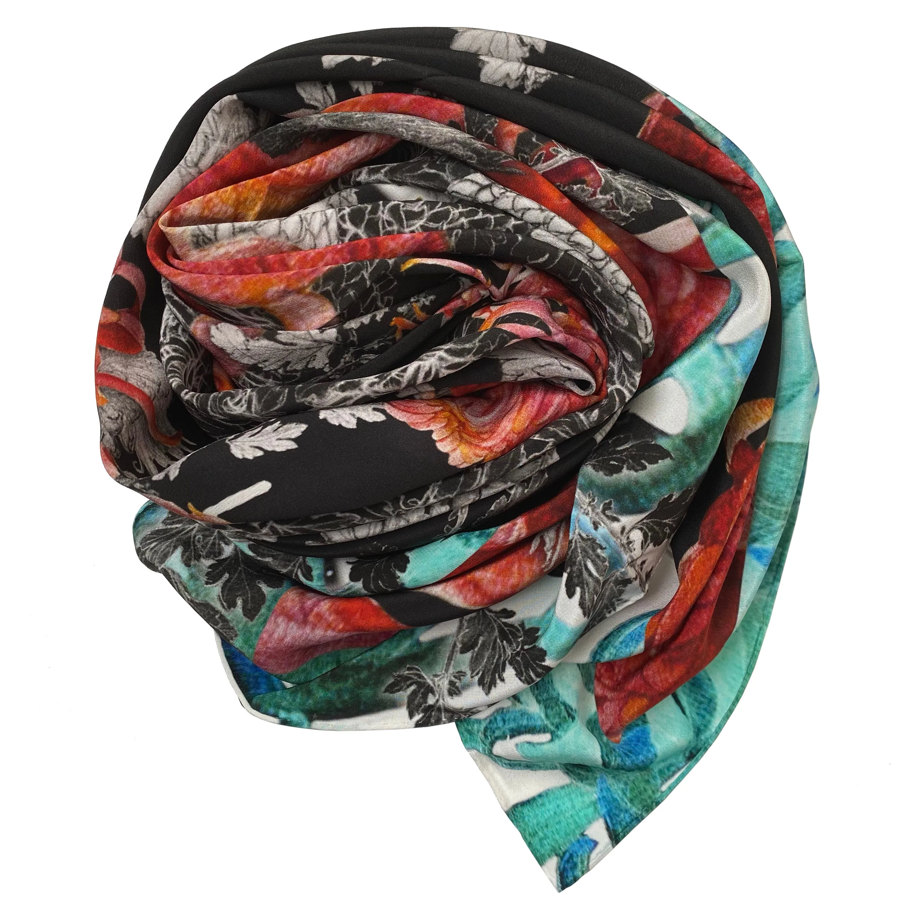 Black & White Dahlia Silk Scarf