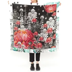 Black & White Dahlia Silk Scarf