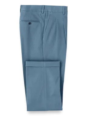 Classic Fit Cotton Stretch Twill Pleated Pants - Blue