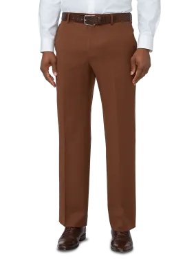 Classic Fit Wool Gabardine Flat Front Pants - Rust