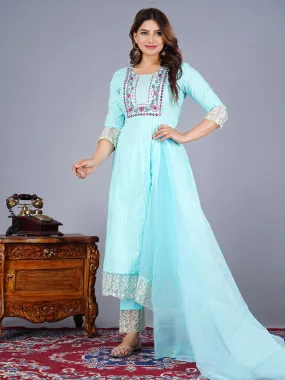 Cotton Anarkali Embroidered Suit Set With Lace