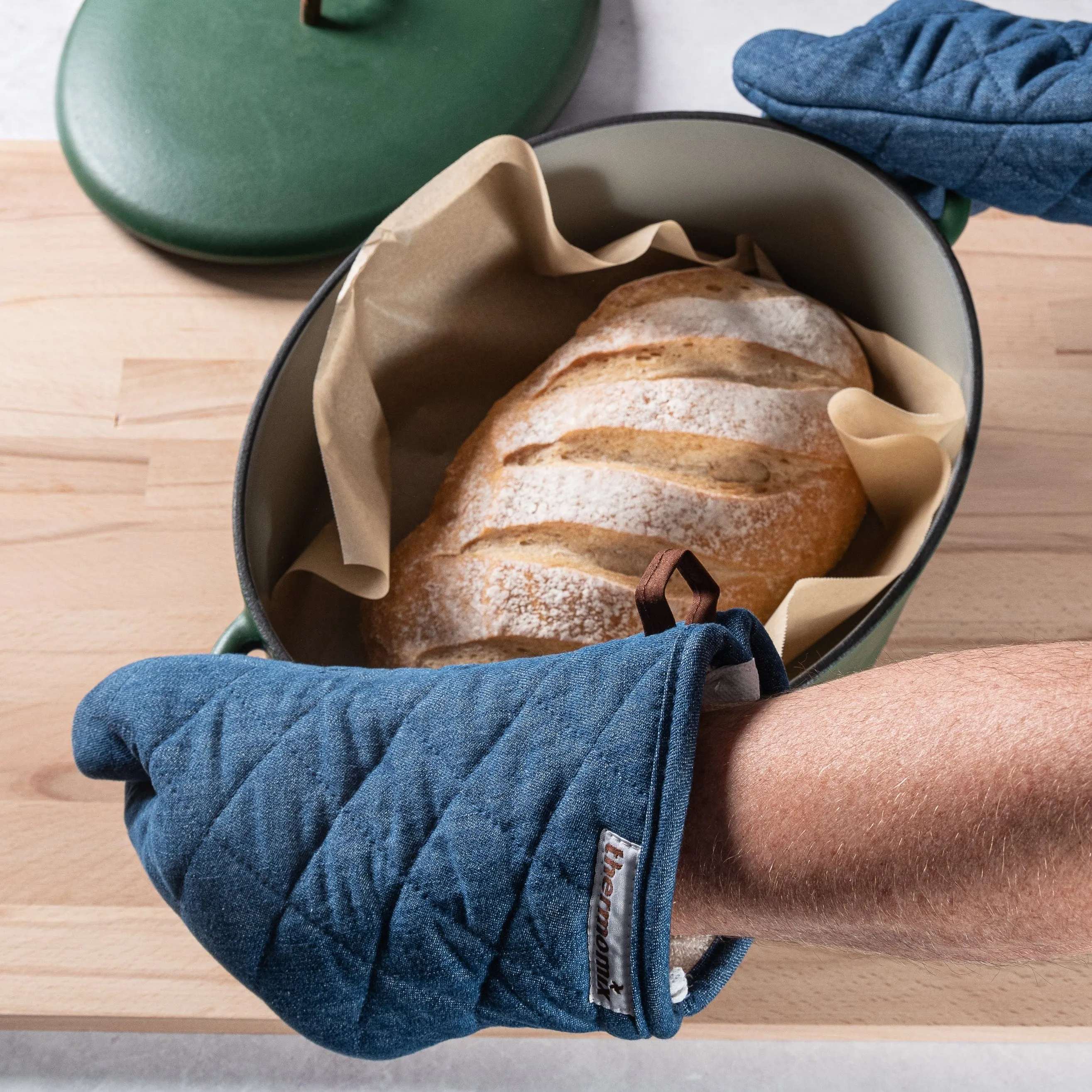 Denim oven gloves