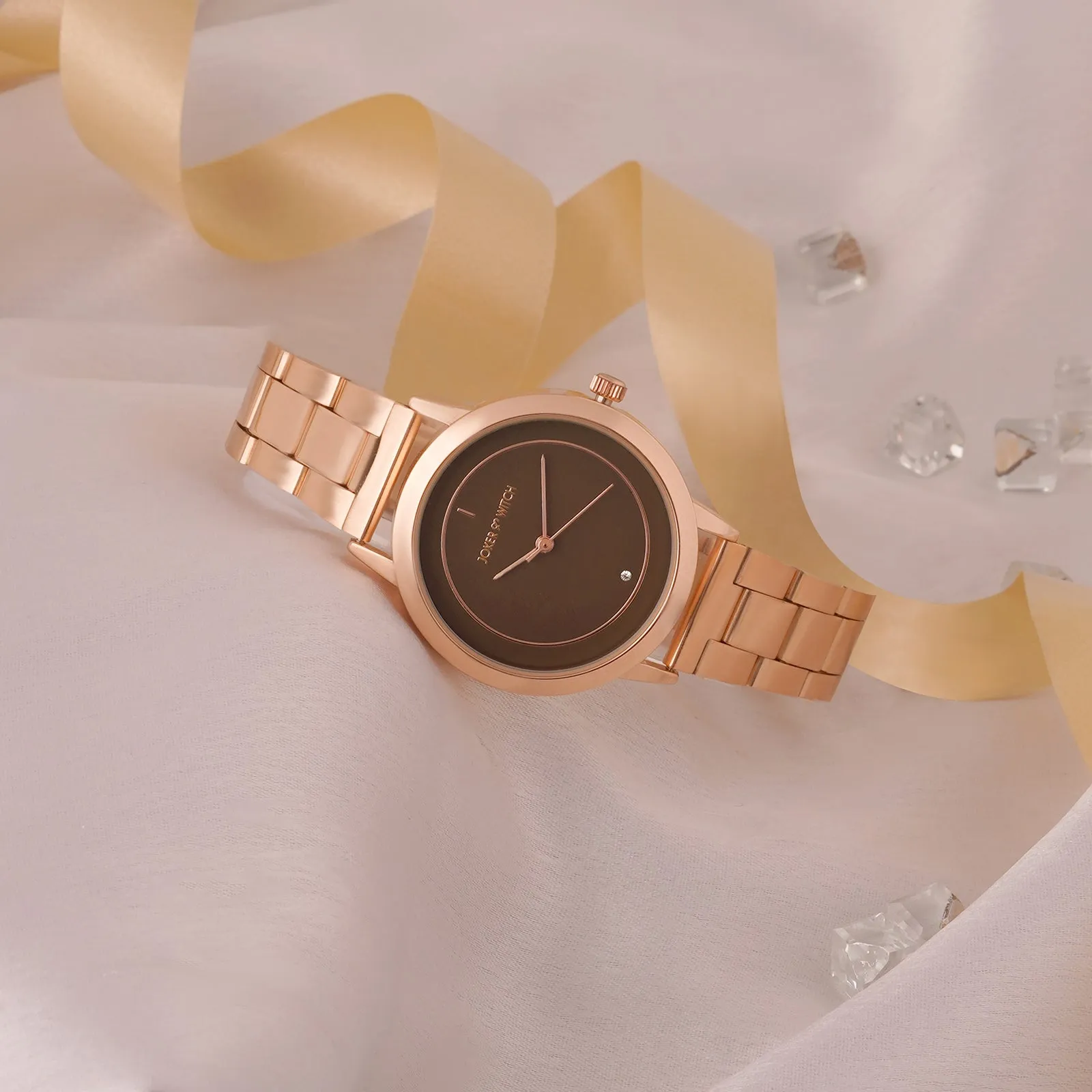 Eclipse Deep Taupe Dial Rosegold Metallic Strap Watch