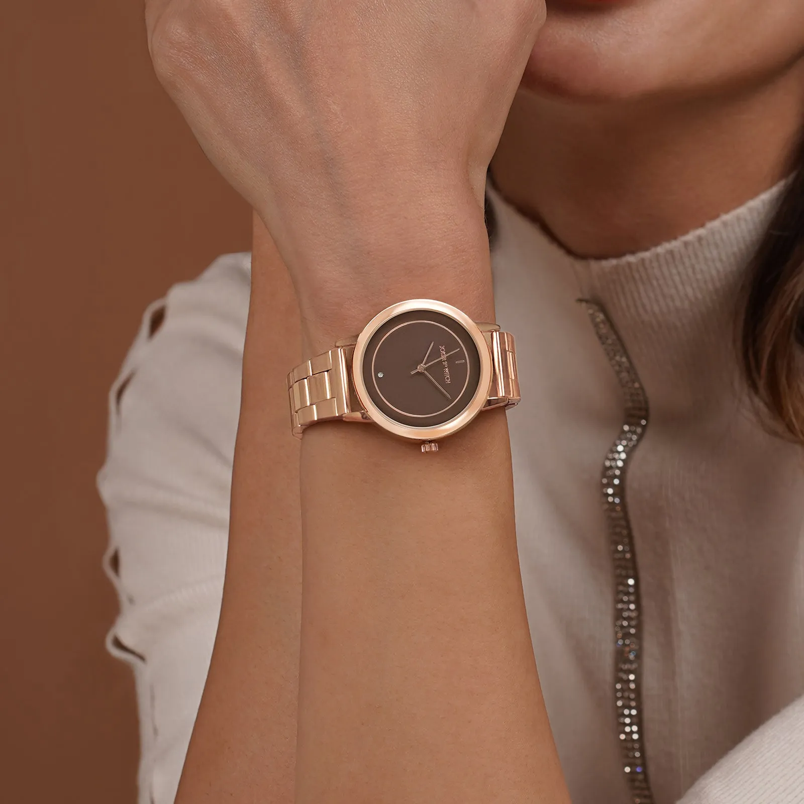 Eclipse Deep Taupe Dial Rosegold Metallic Strap Watch