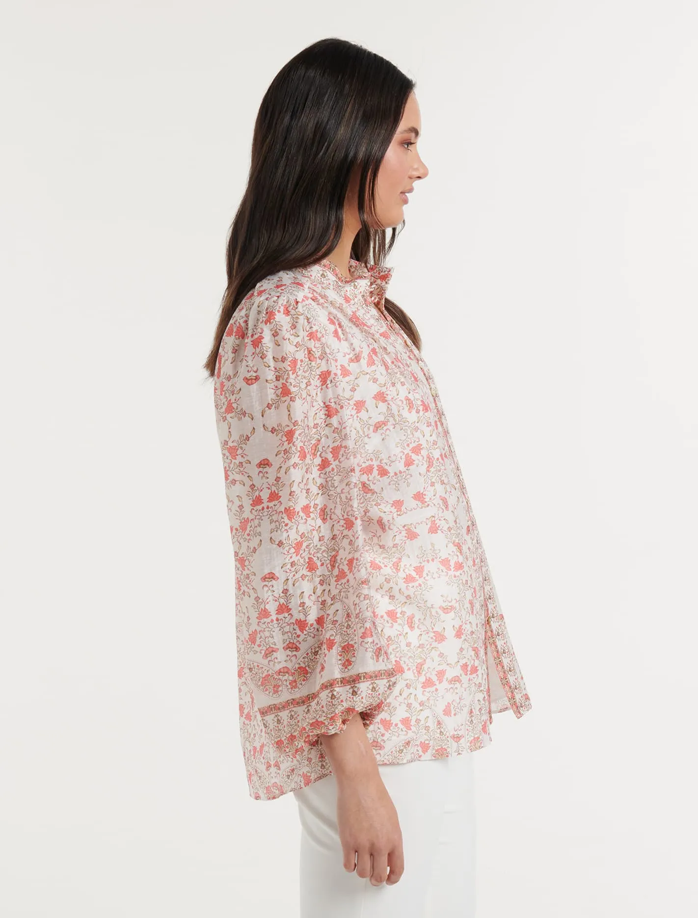 Emily Border Print Button Through Blouse