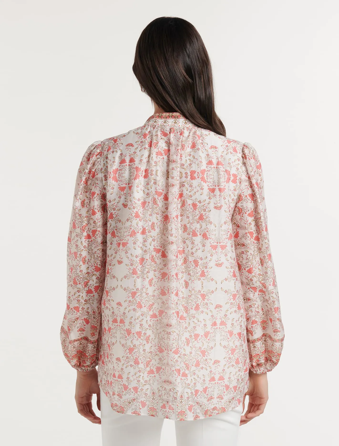 Emily Border Print Button Through Blouse