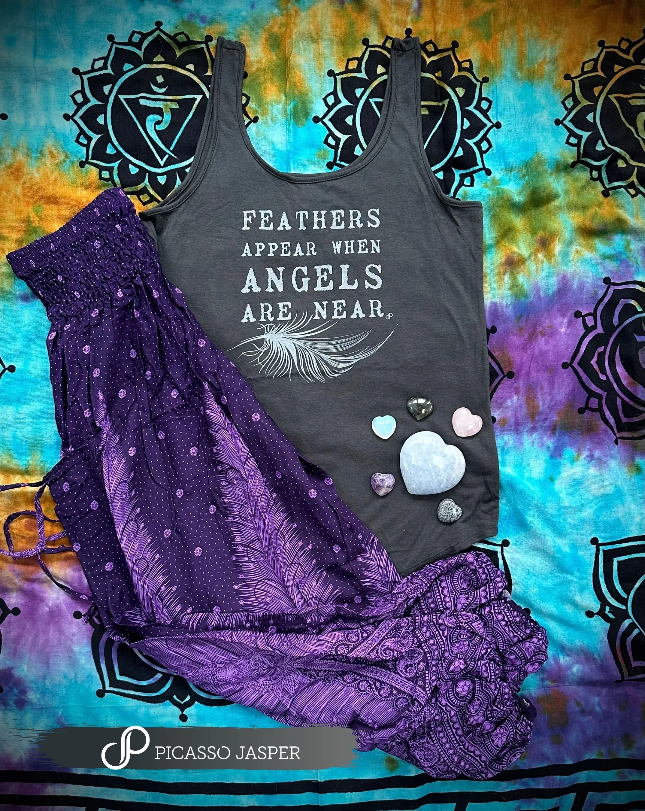 Feathers Appear When Angels Are Near, Grey Tank   Lavender Feather Pant Bundle