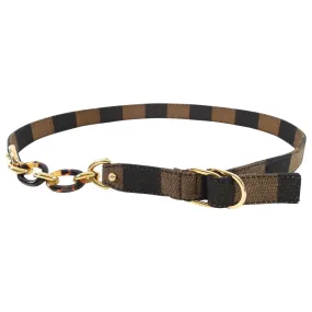 Fendi Brown Striped Canvas Chain Belt - S / M