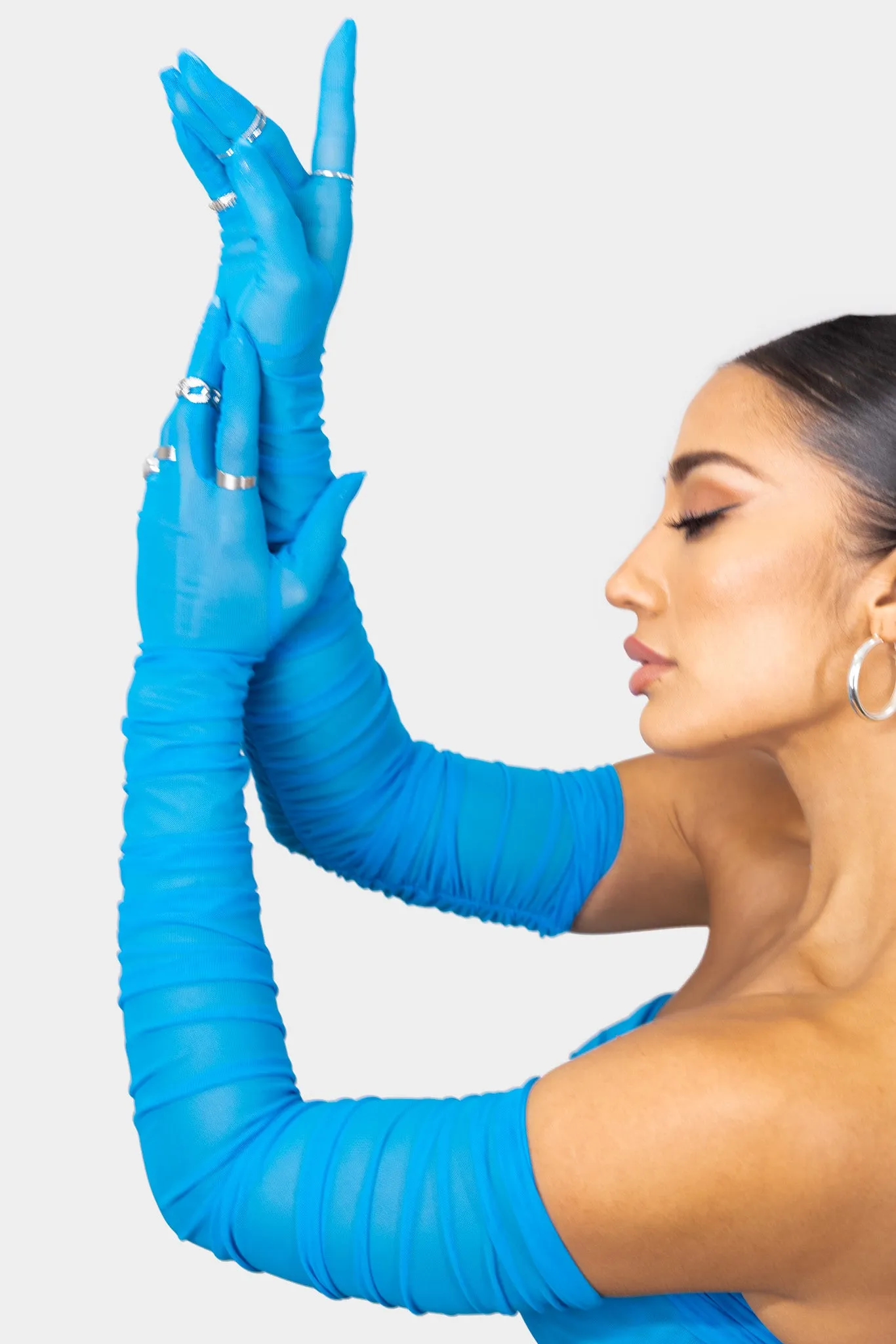 Fia Ruched Mesh Gloves -Turquoise