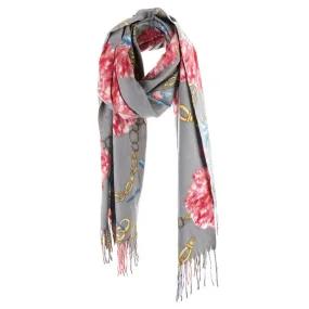 Flower Chain Print Tassel Oblong Scarf