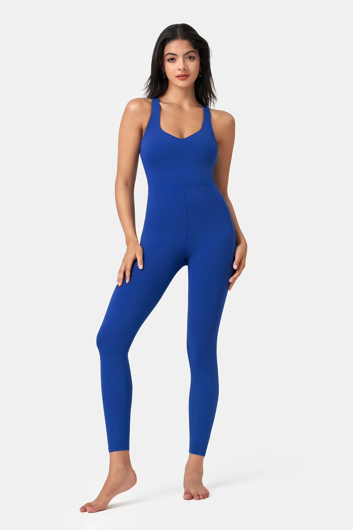 Form-Fitting Cross-Back Jumpsuit with Full-Length Pants