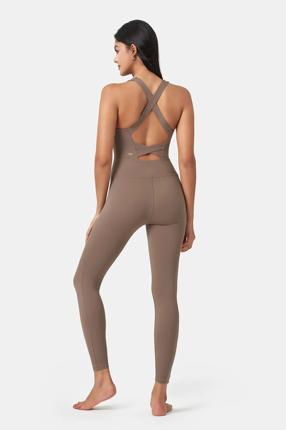 Form-Fitting Cross-Back Jumpsuit with Full-Length Pants