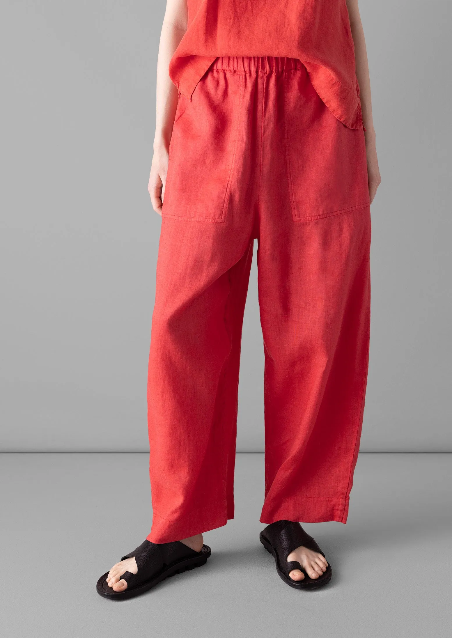 Garment Dyed Lightweight Linen Barrel Leg Pants | Poppy Red