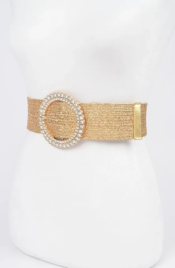 Gold Metallic Elastic Embellished Belt