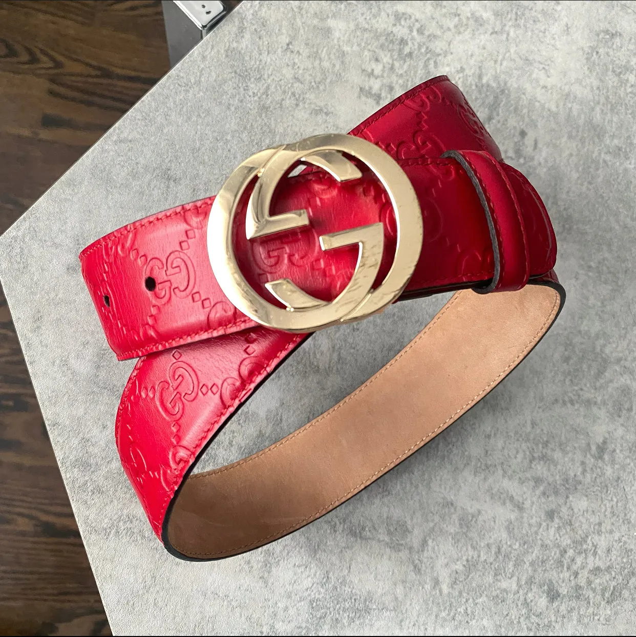 Gucci Red Guccissima Leather Interlocking GG Belt - 80/32