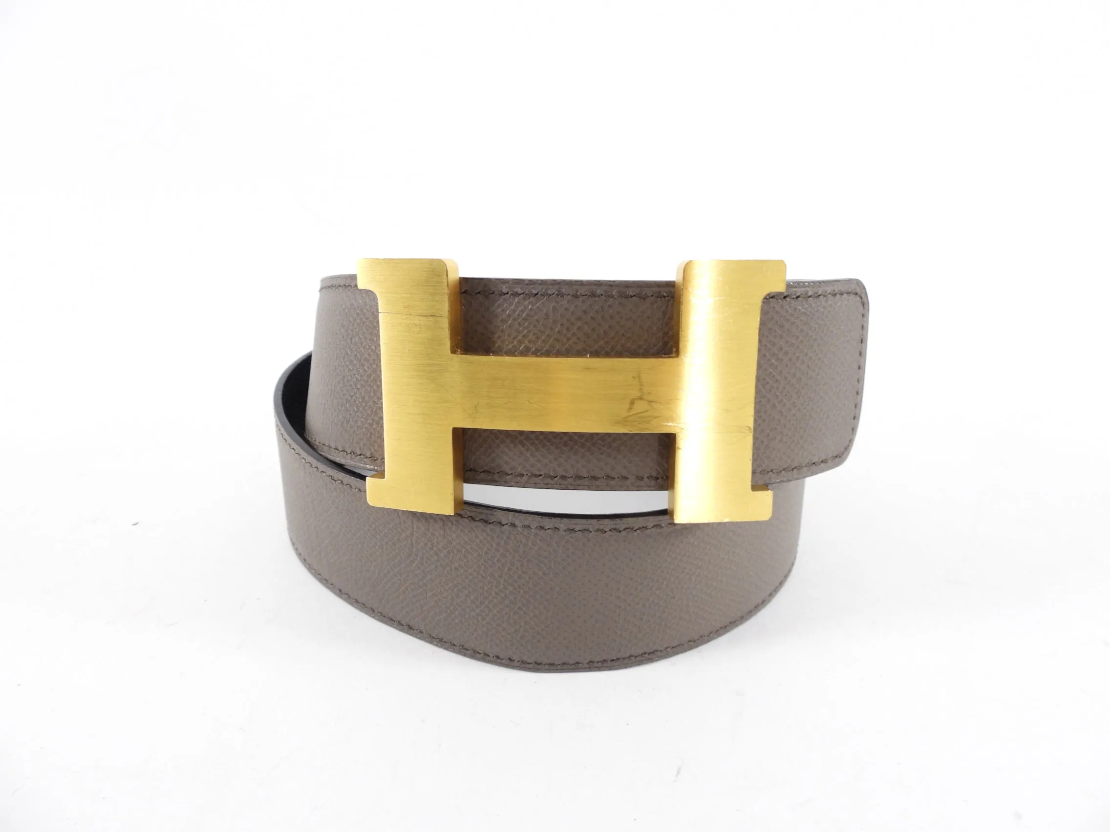 Hermes Black and Etoupe Reversible Constance 42mm Belt - 80