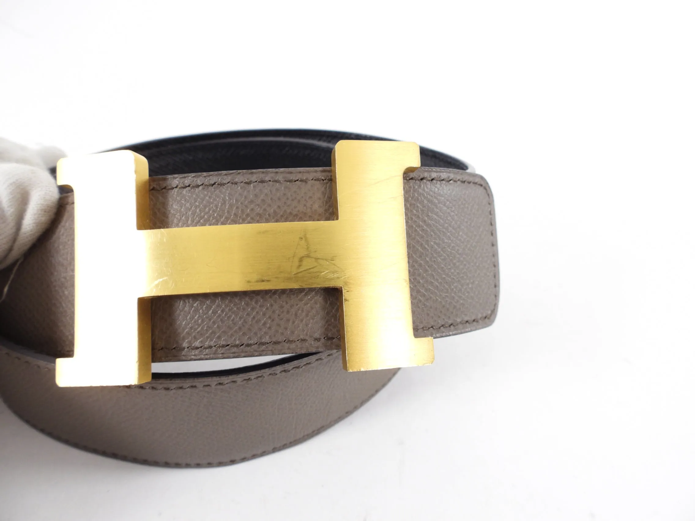 Hermes Black and Etoupe Reversible Constance 42mm Belt - 80