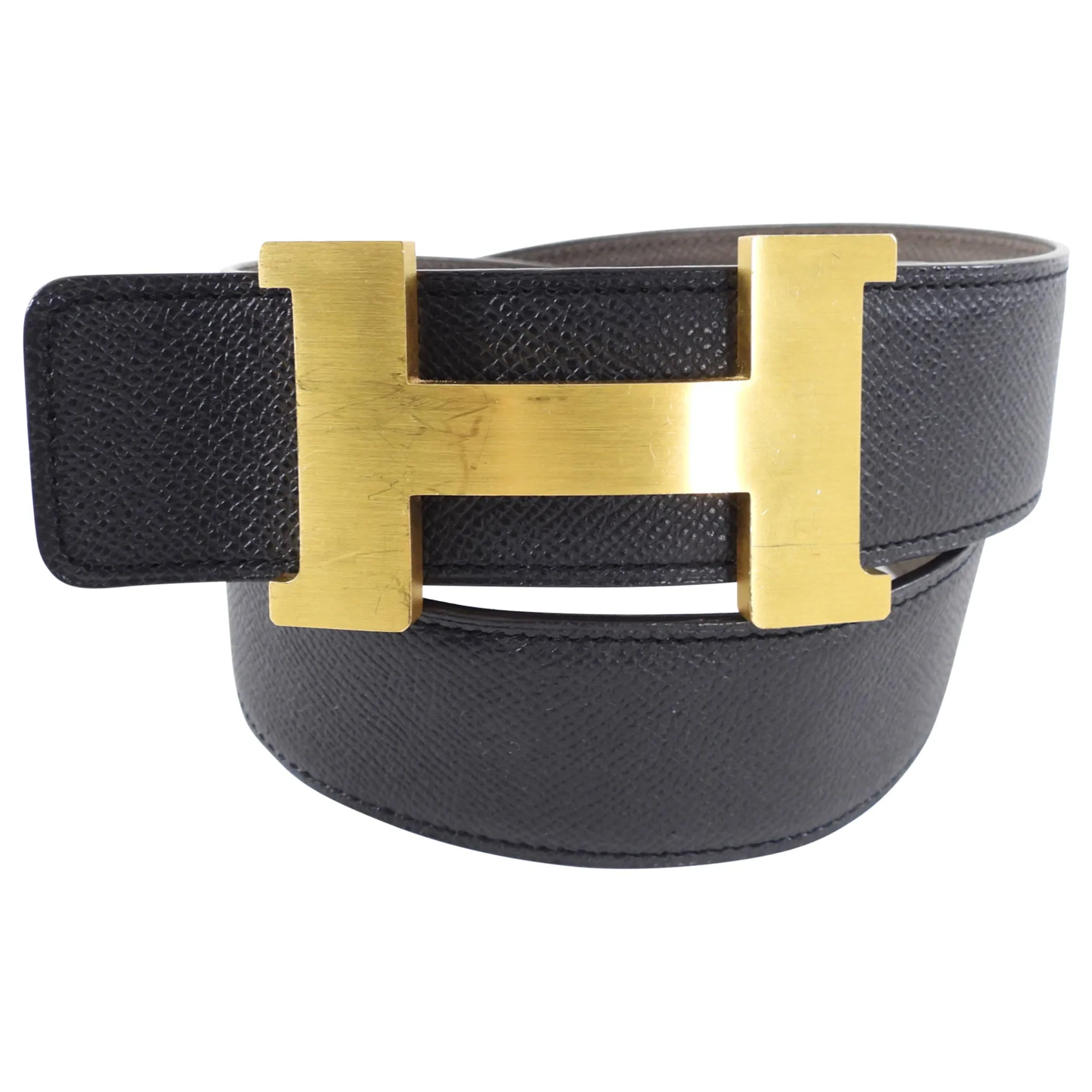 Hermes Black and Etoupe Reversible Constance 42mm Belt - 80