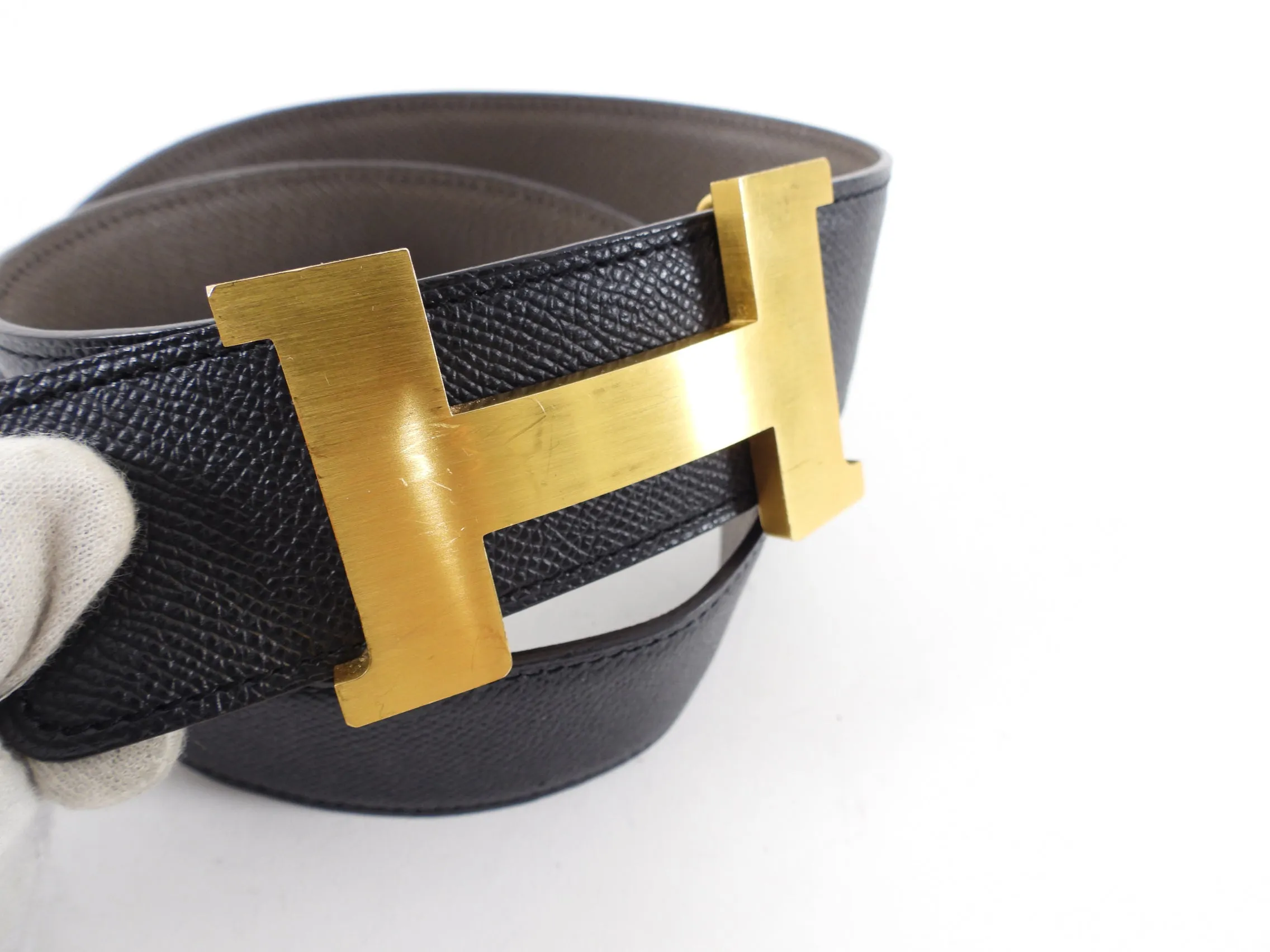 Hermes Black and Etoupe Reversible Constance 42mm Belt - 80