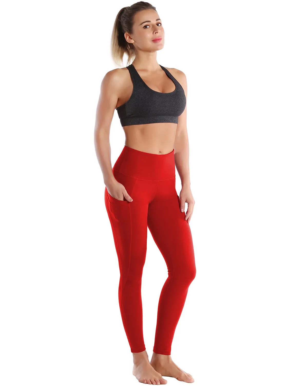 High Waist Side Pockets Yoga Pants scarlet ins