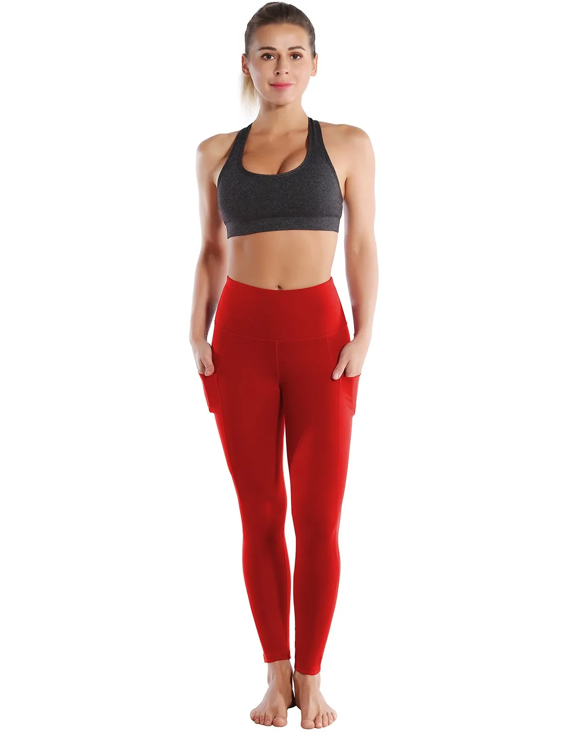 High Waist Side Pockets Yoga Pants scarlet ins