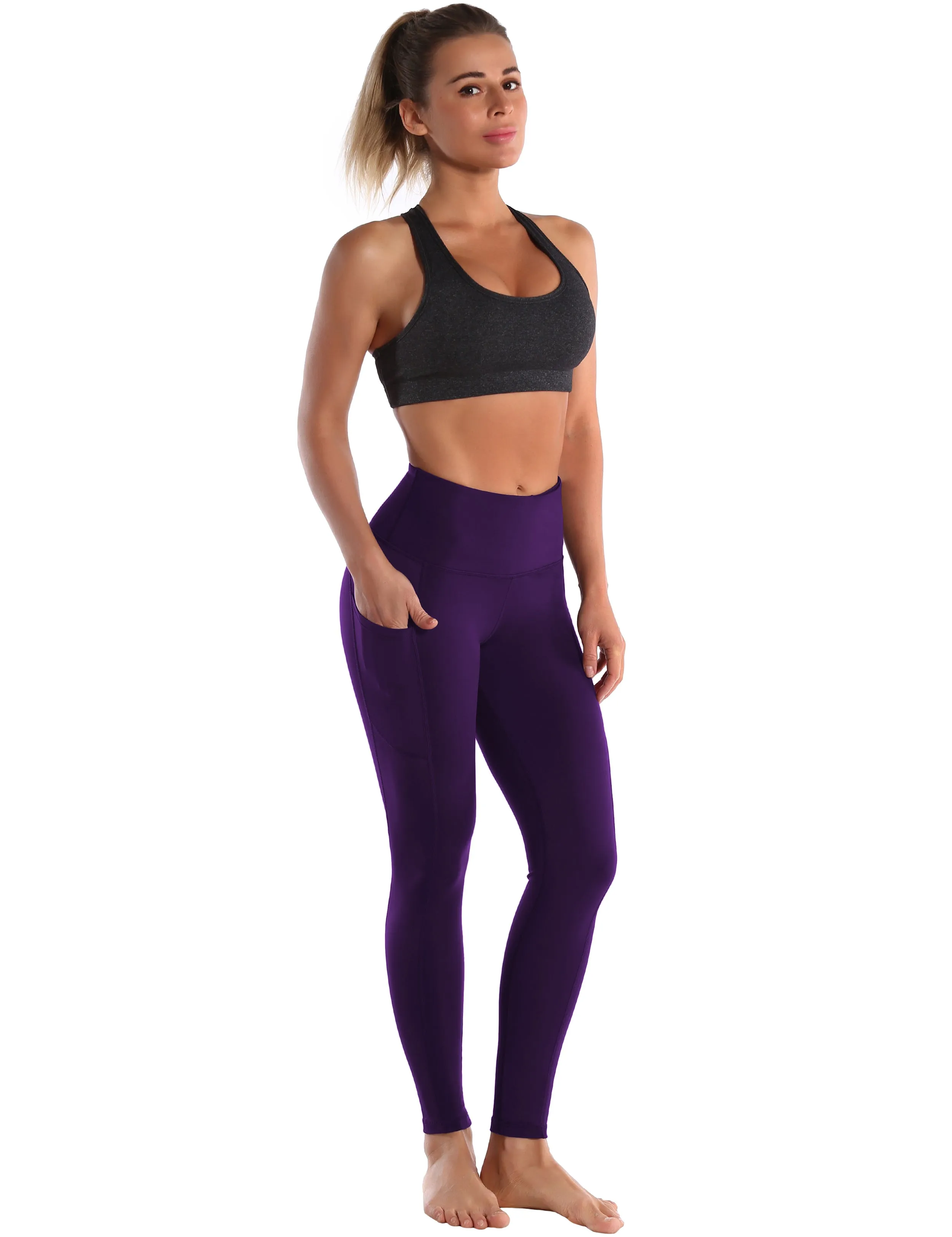 Hip Line Side Pockets Yoga Pants eggplantpurple