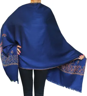 India Wool Shawl Hand Embroidered Womens Gift (Blue)