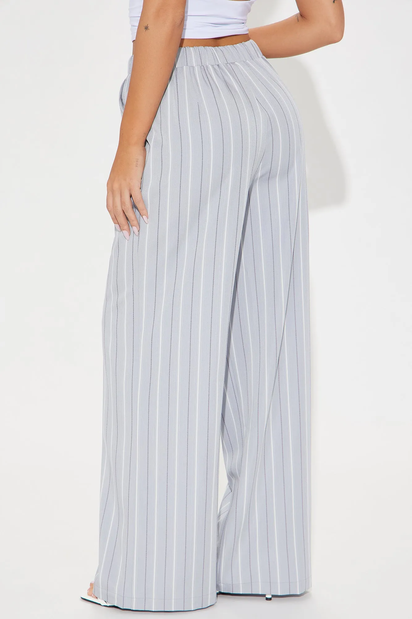 Keep It Flowing Pinstripe Wide Leg Pant - Grey