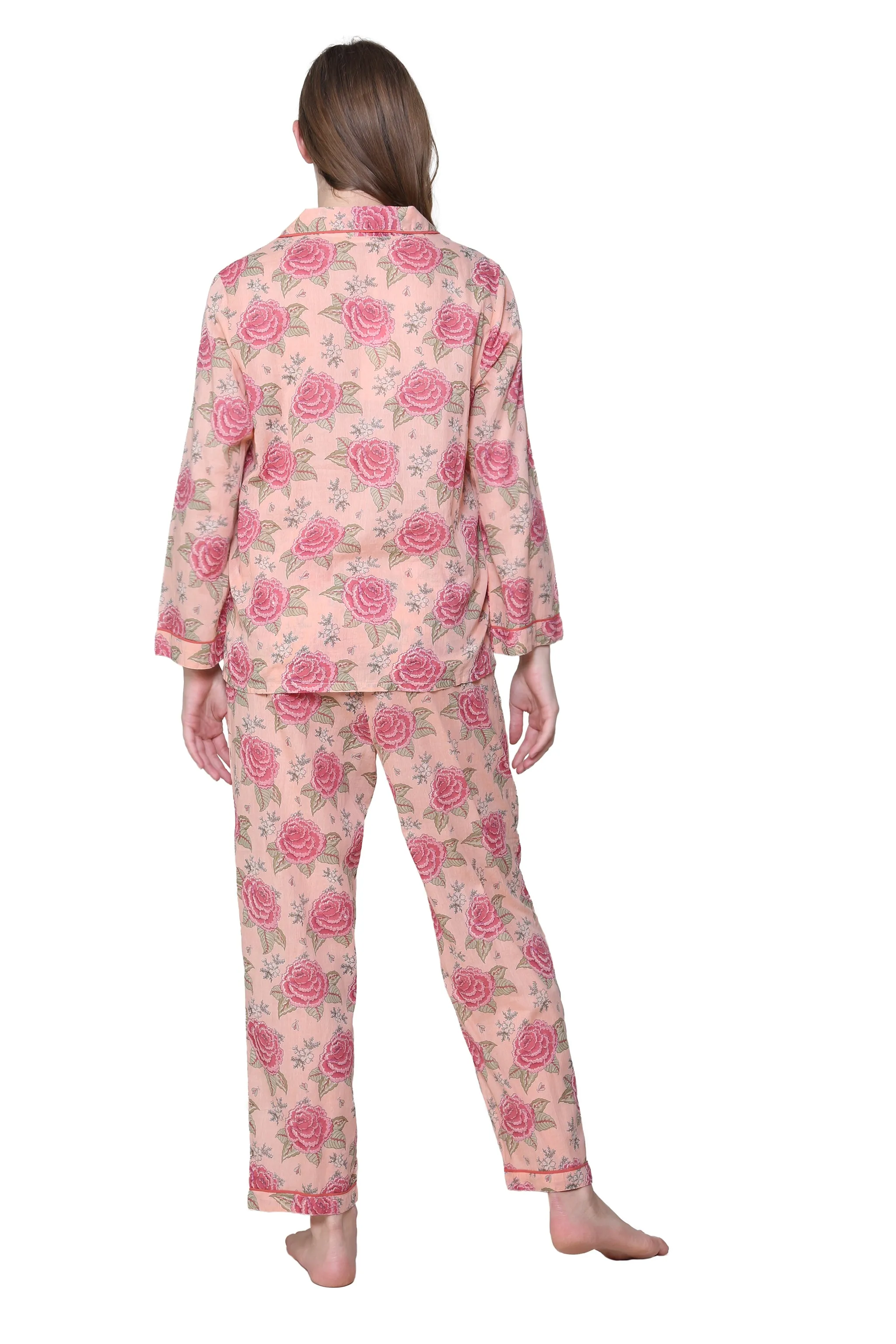 La Cera 3/4 Sleeve Cotton Pajama Set Peach