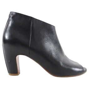 Maison Margiela Black Heel Peep Toe Leather Booties - 37