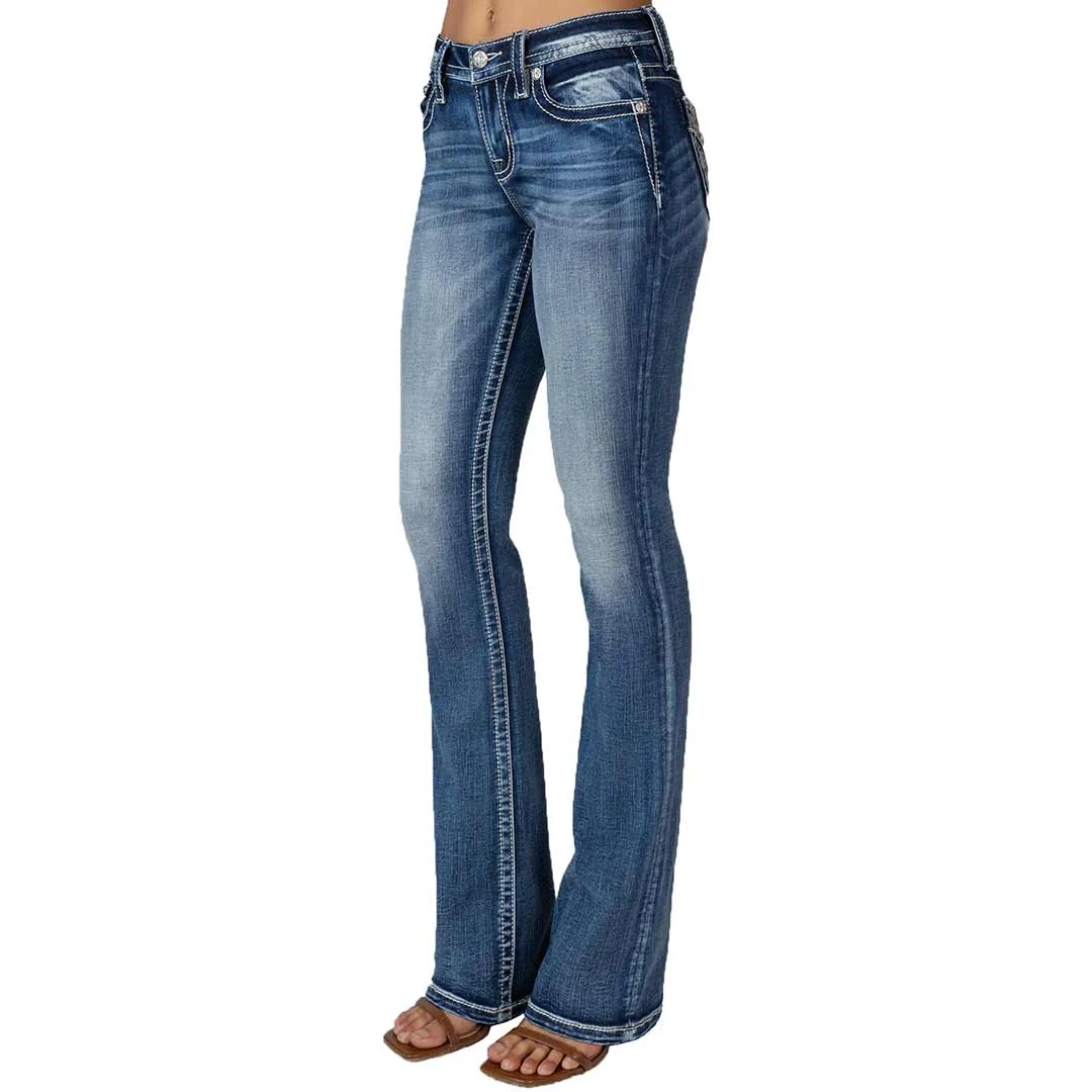 Miss Me Women's Floral Pocket Bootcut Jeans