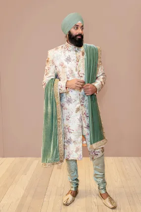 NABEEL Ivory Pastel Wedding Sherwani