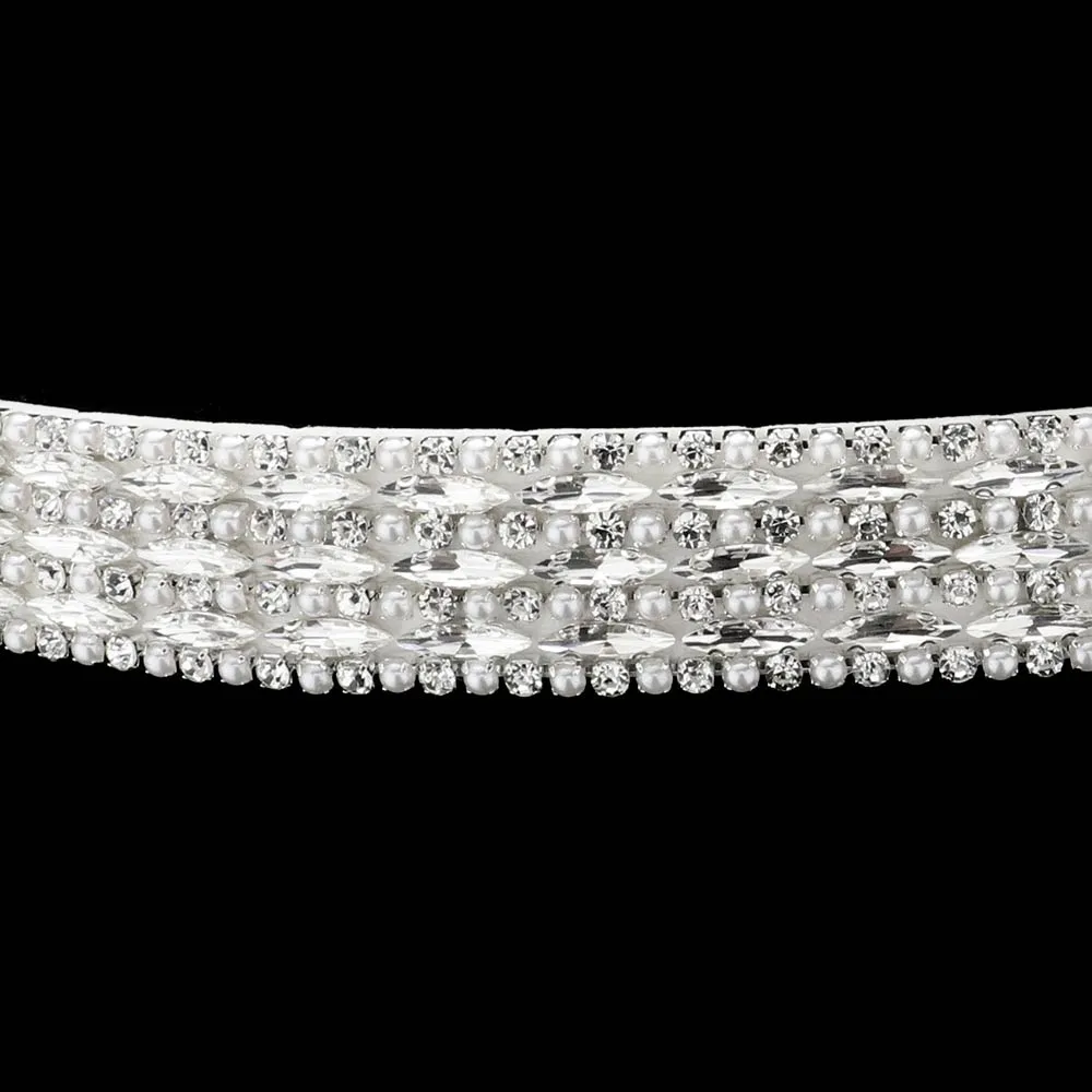 Pearl Round Stone Sash Ribbon Bridal Wedding Belt Headband