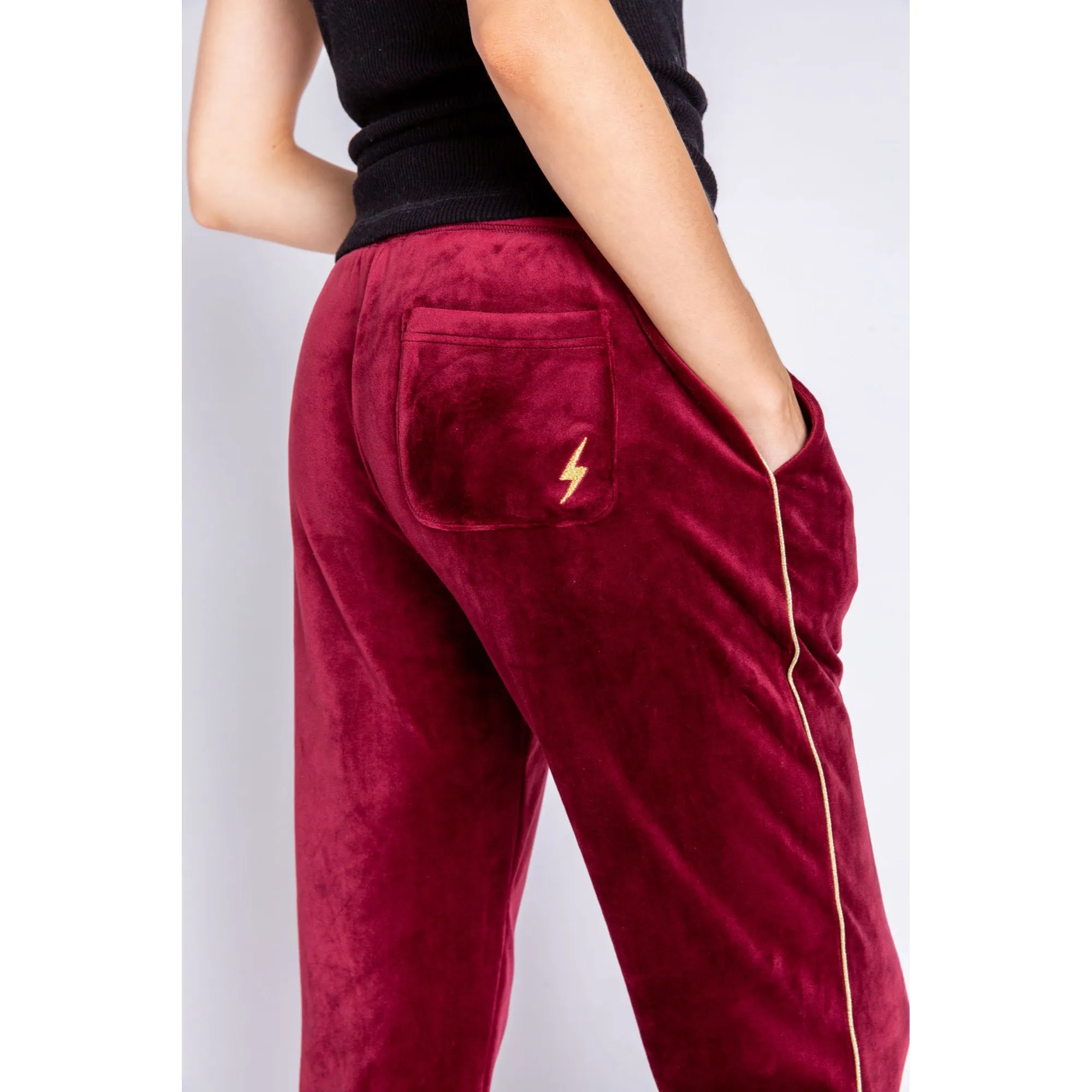 PJ Salvage Women's Velour Vanity Lightning Bolt Pants- PORT