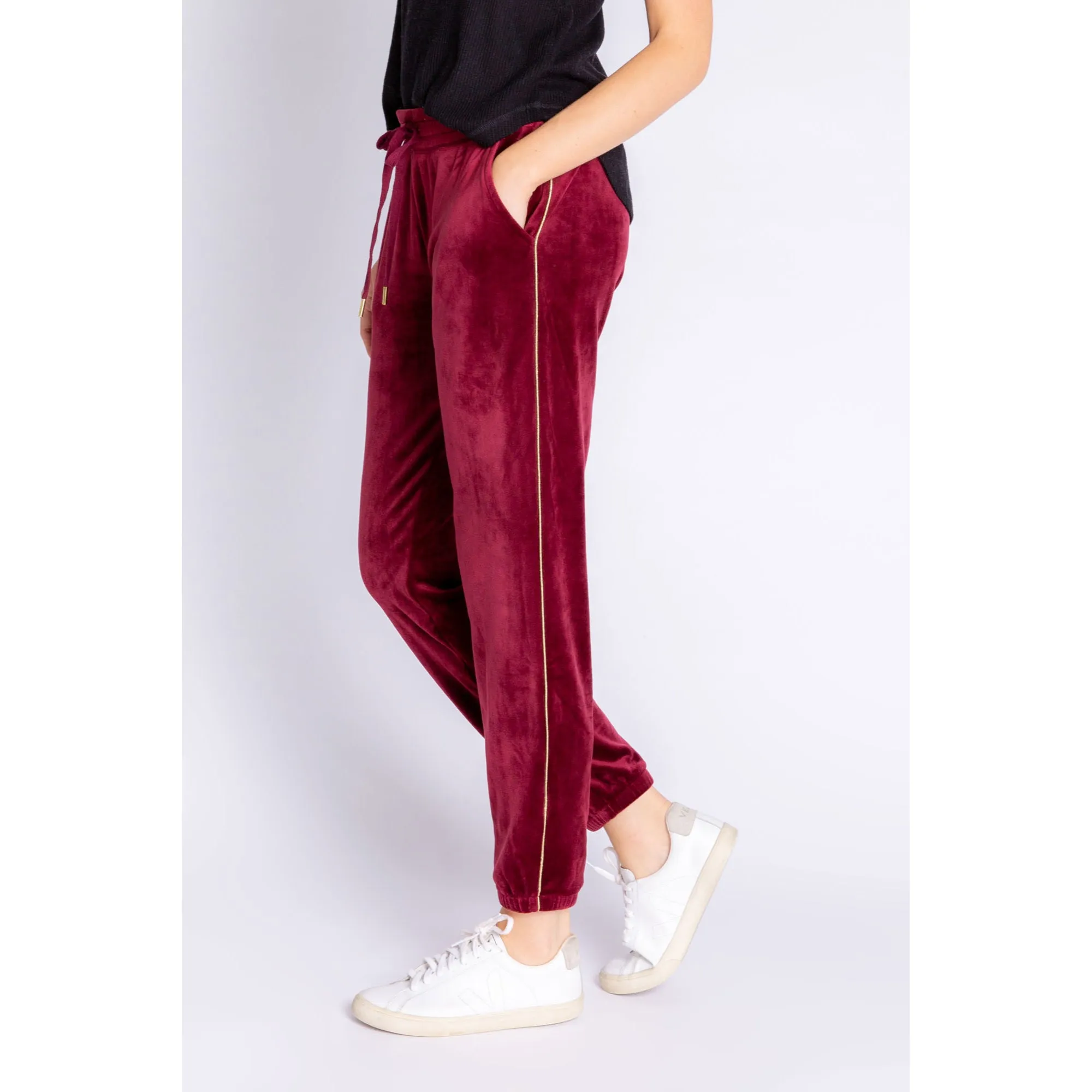 PJ Salvage Women's Velour Vanity Lightning Bolt Pants- PORT