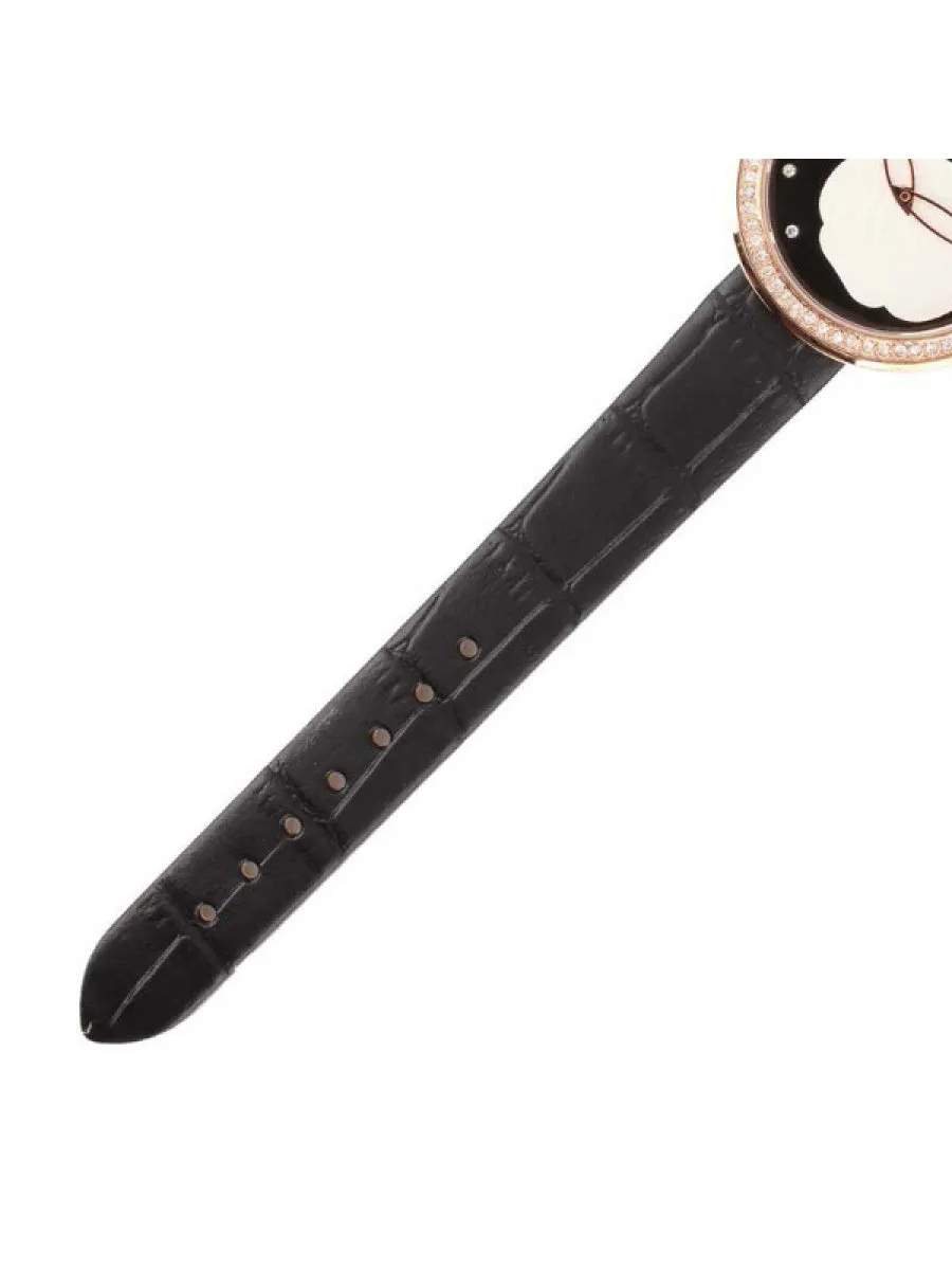 Rose Gold - Black / White Flower Dial - Crystal - Black - 008