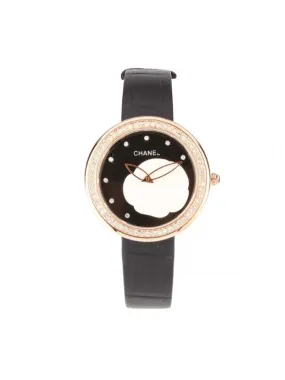 Rose Gold - Black / White Flower Dial - Crystal - Black - 008