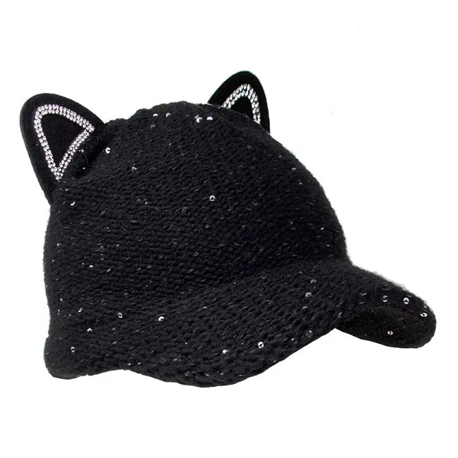 Solid Cat Ear Slouchy Newsboy Cap