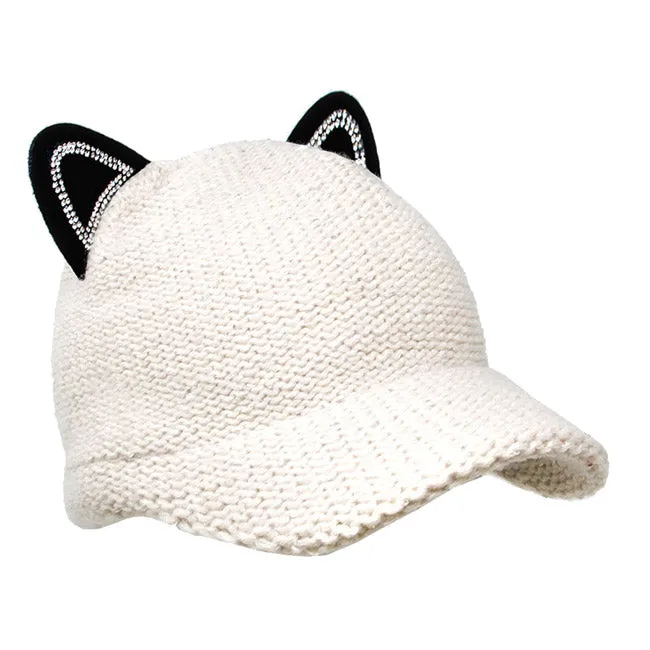 Solid Cat Ear Slouchy Newsboy Cap