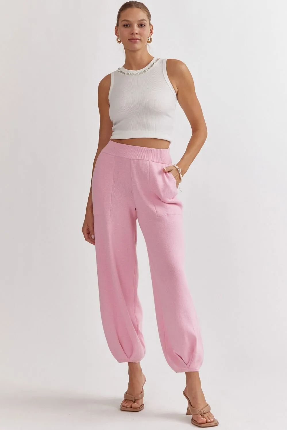 Solid Knitted High Waisted Joggers